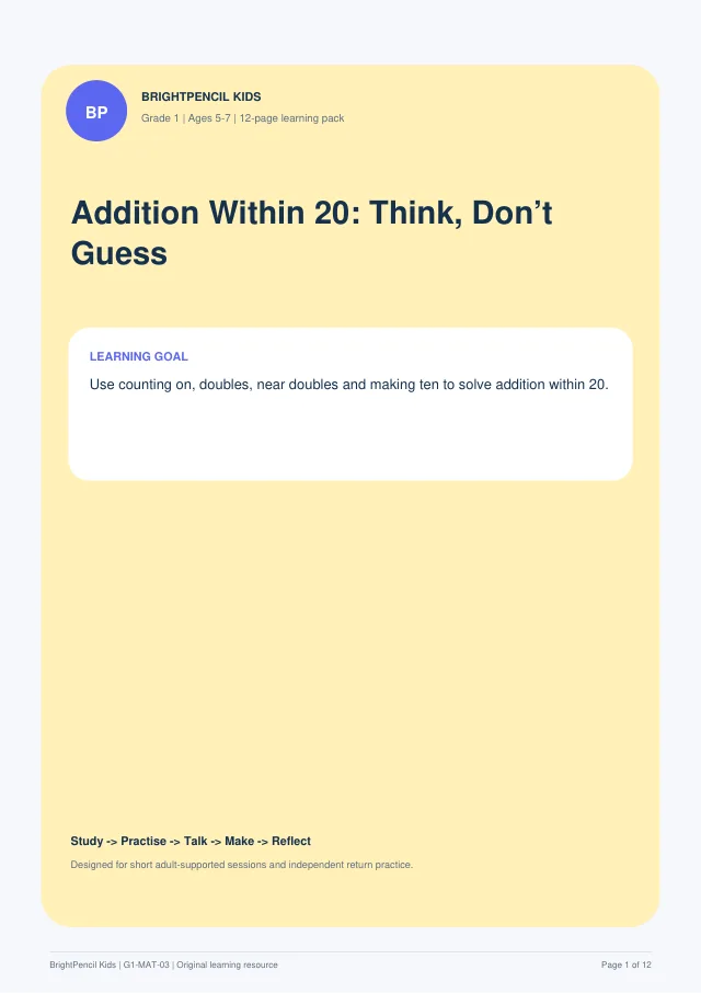 Preview of Addition Within 20: Think, Don’t Guess