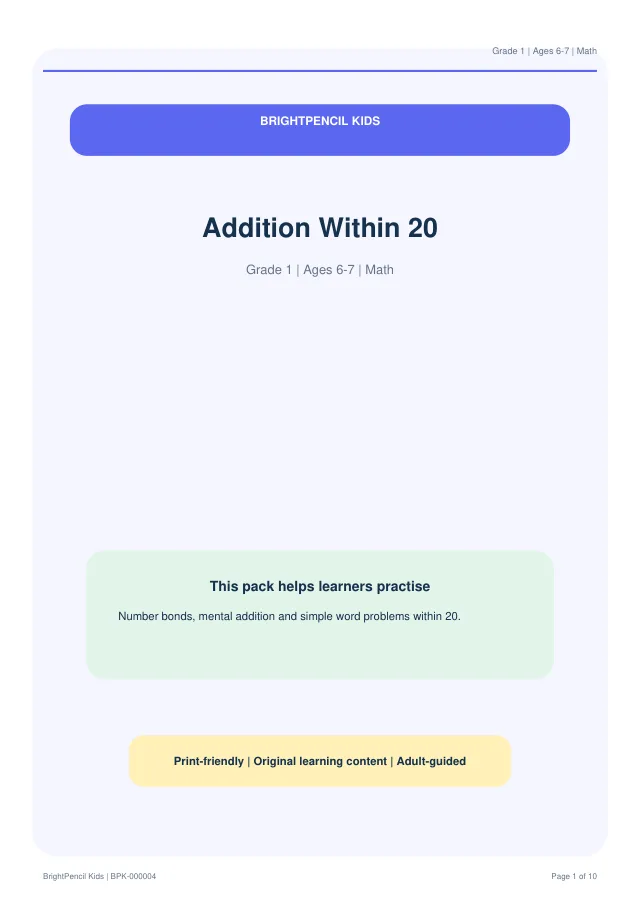 Preview of Addition Within 20