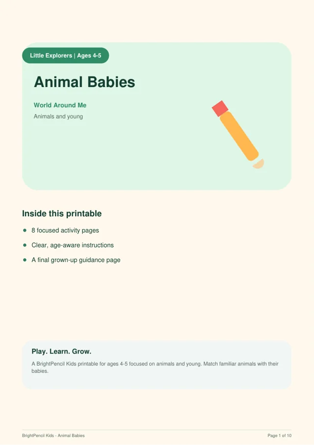 Preview of Animal Babies printable