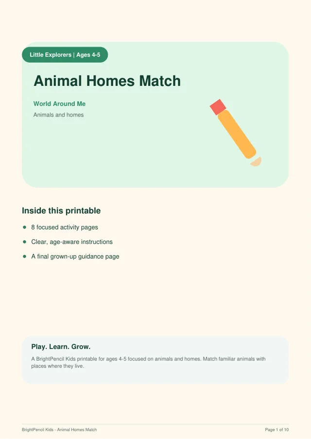 Preview of Animal Homes Match printable