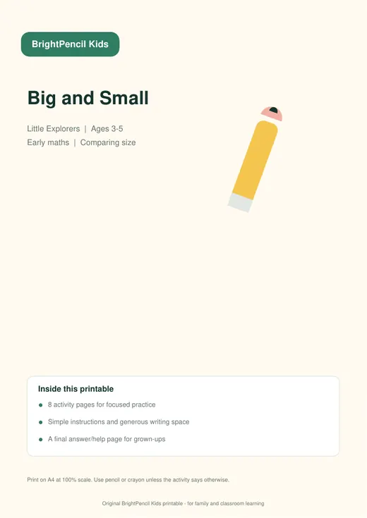 Big and Small free printable worksheet preview
