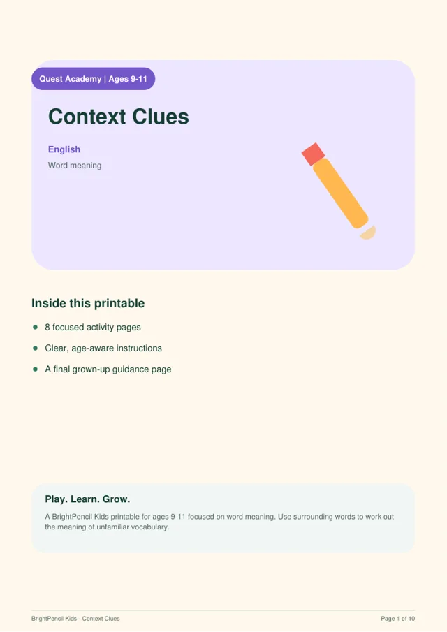 Preview of Context Clues printable