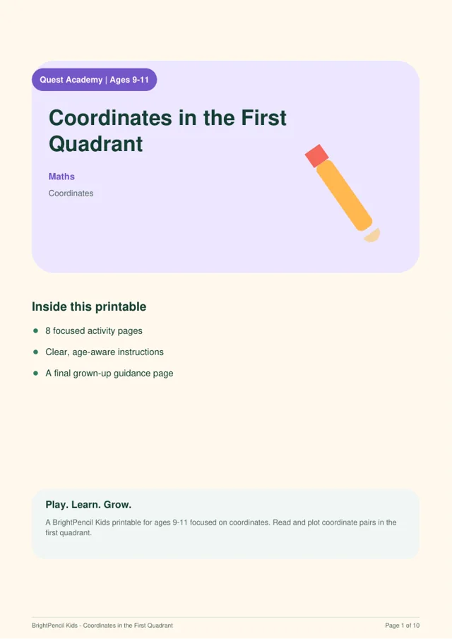 Preview of Coordinates in the First Quadrant printable