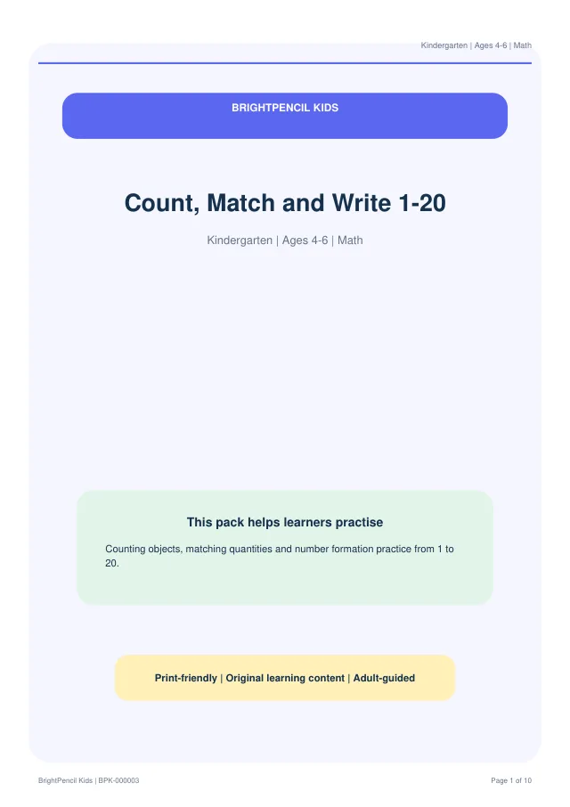 Preview of Count, Match and Write 1-20