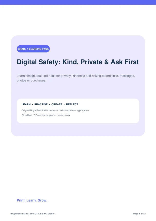 Preview of Digital Safety: Kind, Private & Ask First