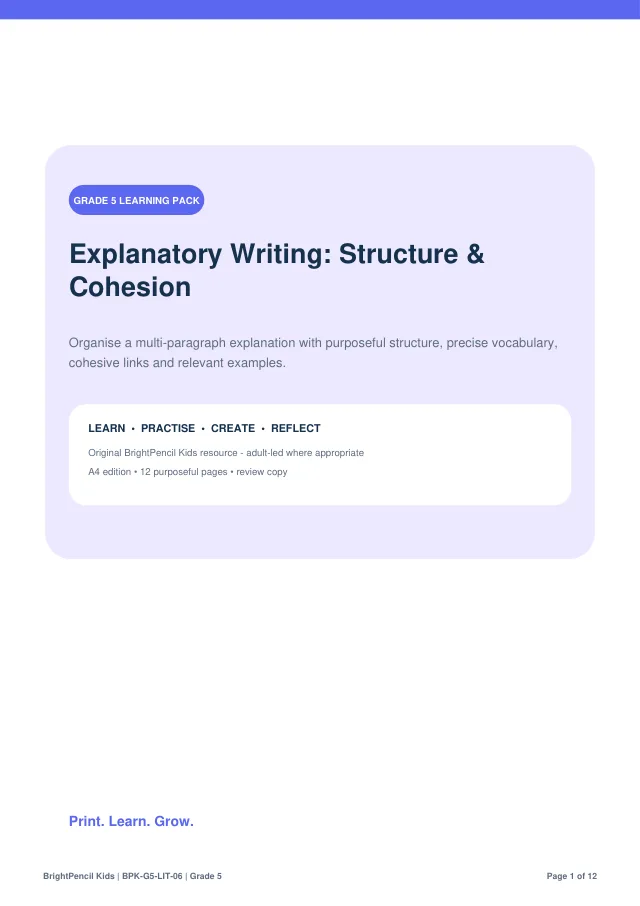 Preview of Explanatory Writing: Structure & Cohesion