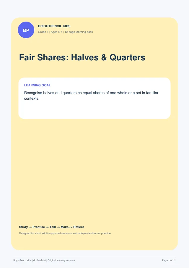 Preview of Fair Shares: Halves & Quarters