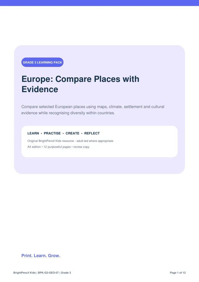 Preview of Europe: Compare Places with Evidence