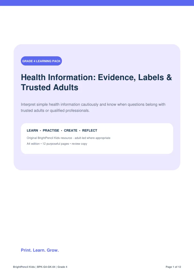 Preview of Health Information: Evidence, Labels & Trusted Adults