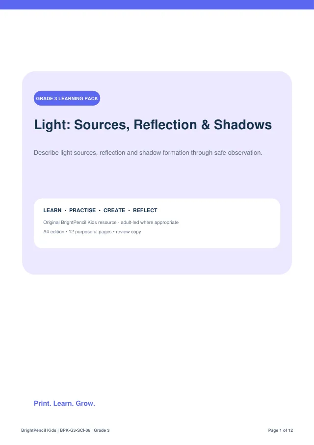 Preview of Light: Sources, Reflection & Shadows