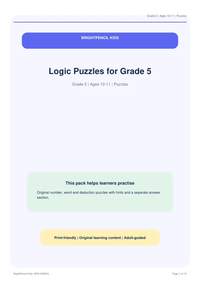 Preview of Logic Puzzles for Grade 5