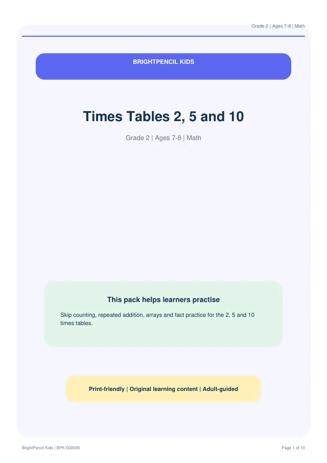 Preview of Times Tables 2, 5 and 10