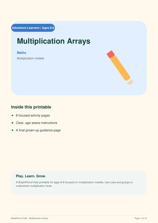 Preview of Multiplication Arrays printable