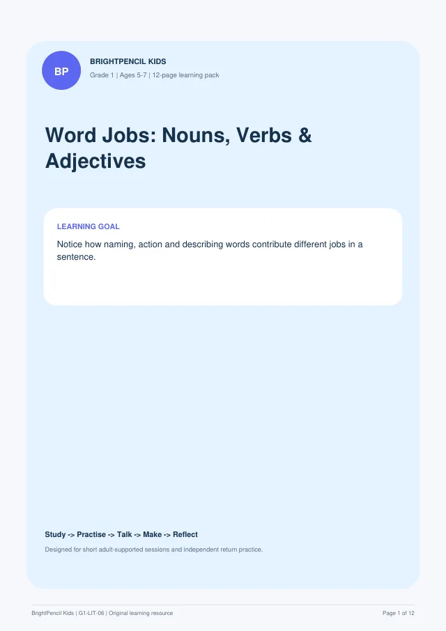 Preview of Word Jobs: Nouns, Verbs & Adjectives