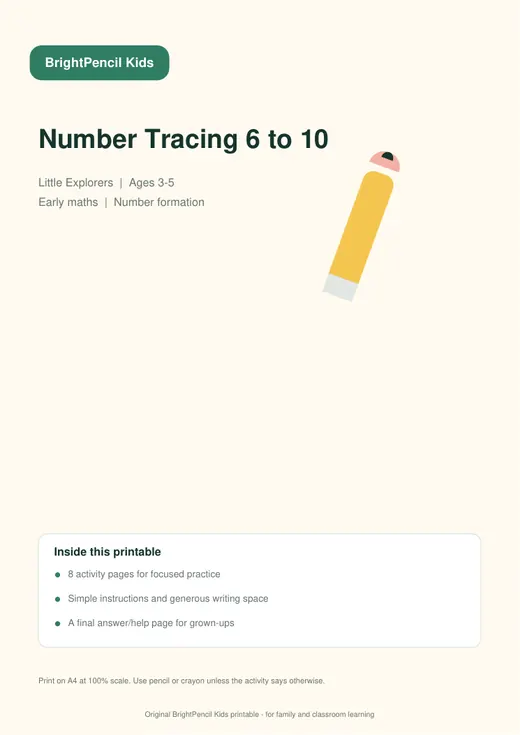 Number Tracing 6 to 10 free printable worksheet preview