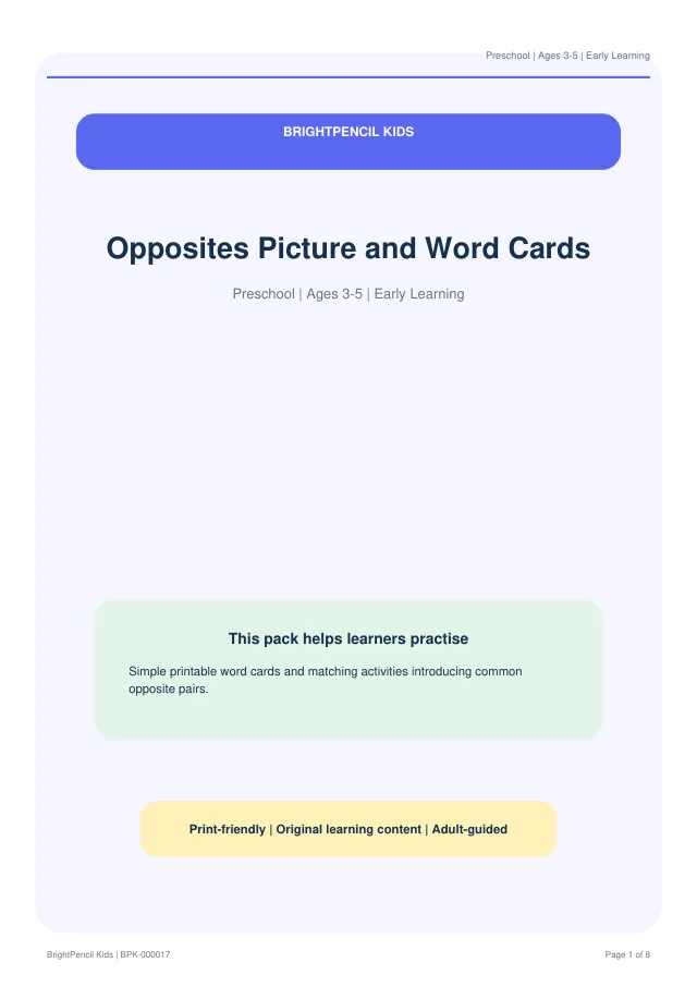 Preview of Opposites Picture and Word Cards