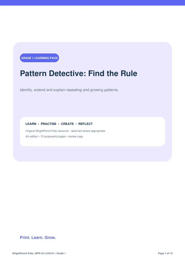 Pattern Detective: Find the Rule free printable worksheet preview