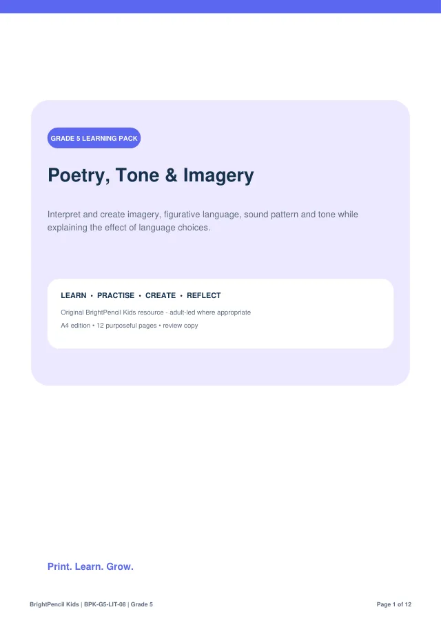 Preview of Poetry, Tone & Imagery