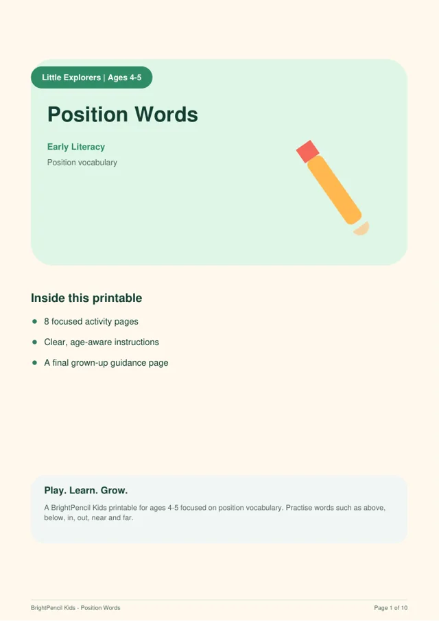 Preview of Position Words printable