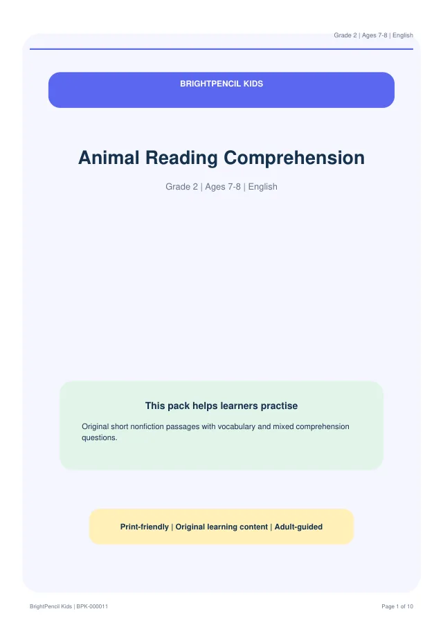 Preview of Animal Reading Comprehension