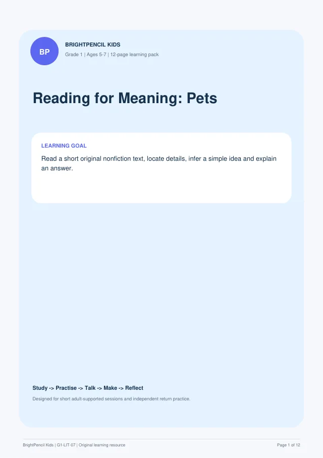 Preview of Reading for Meaning: Pets