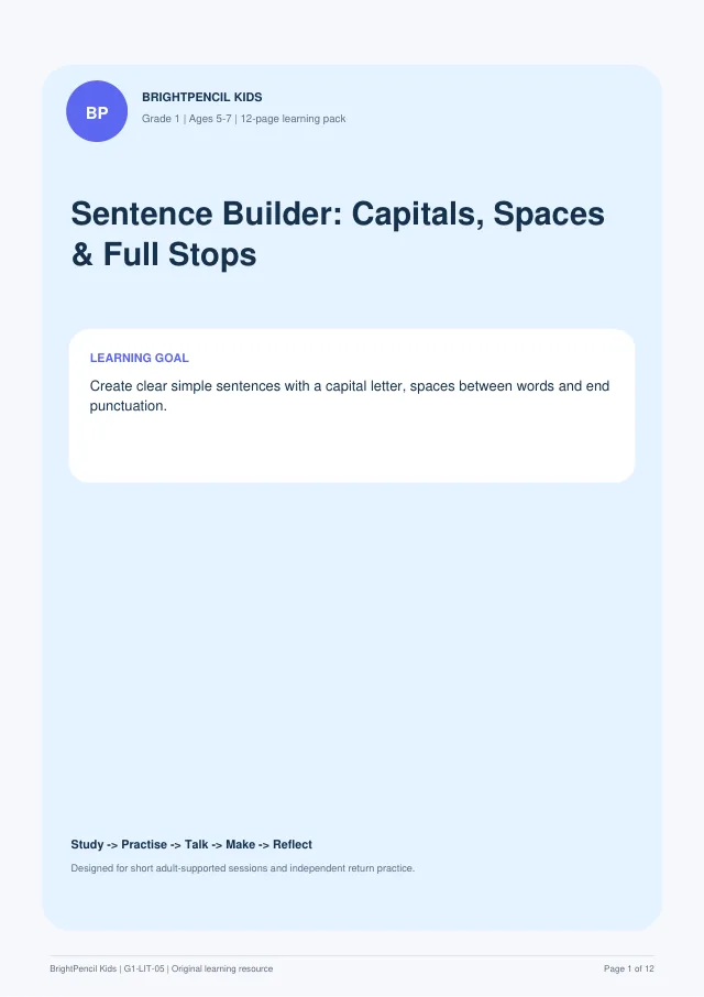 Preview of Sentence Builder: Capitals, Spaces & Full Stops