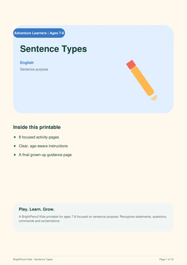Preview of Sentence Types printable