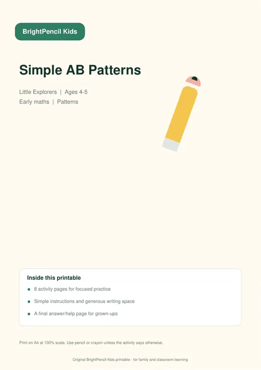 Simple AB Patterns free printable worksheet preview