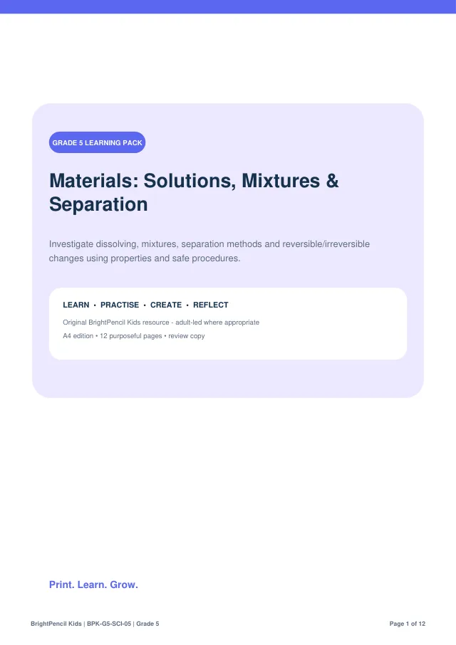Preview of Materials: Solutions, Mixtures & Separation