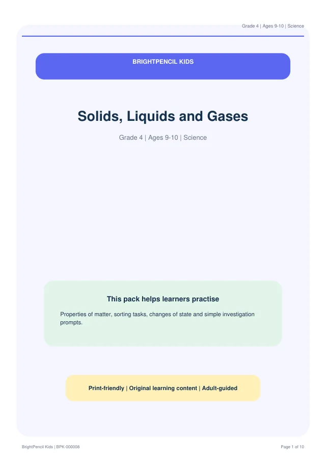 Preview of Solids, Liquids and Gases