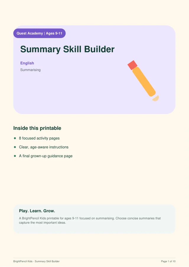 Preview of Summary Skill Builder printable