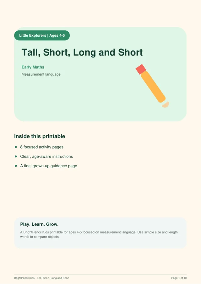 Preview of Tall, Short, Long and Short printable