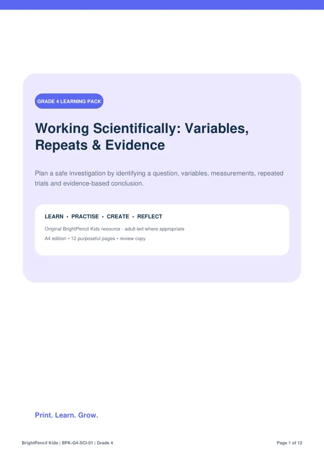 Preview of Working Scientifically: Variables, Repeats & Evidence