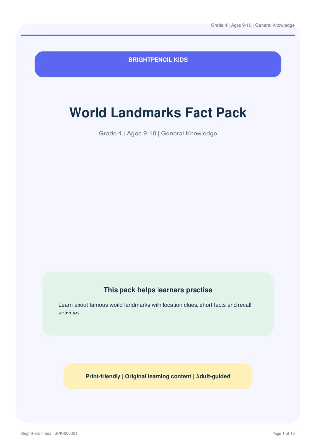 Preview of World Landmarks Fact Pack